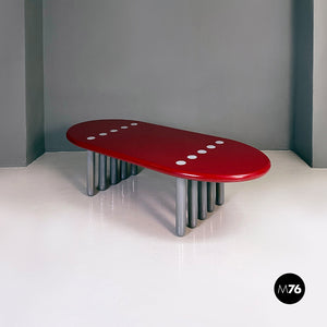 Ten-legged lacquer bordeaux and grey wood coffee table, 1980s