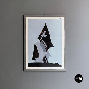 Grey and black abstract painting by Dova, 1980s
