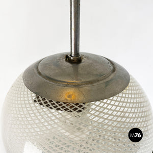 Mesh glass chandelier with metal stem, 1930s