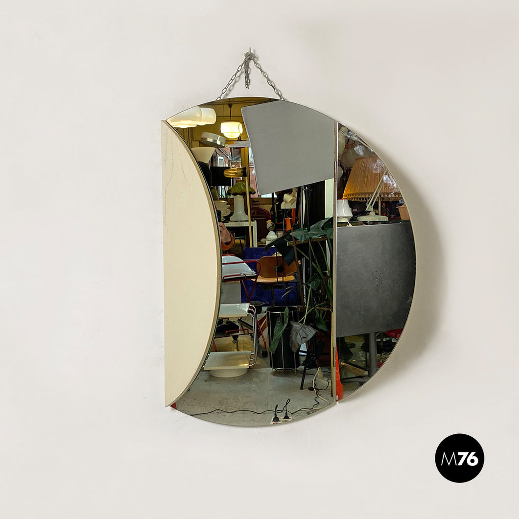 Round wall mirror with hinged side doors, 1980s