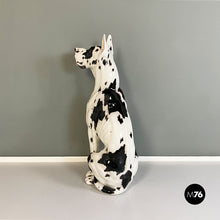 Load image into Gallery viewer, Black and white ceramic sculpture of Harlequin Great Dane dog, 1980s
