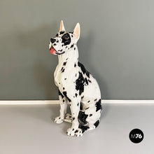 Load image into Gallery viewer, Black and white ceramic sculpture of Harlequin Great Dane dog, 1980s
