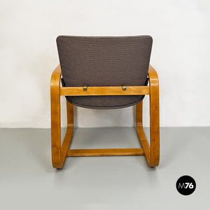 Solid wood and grey fabric armchairs, 1960s