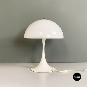 White plastic table lamp with chromed steel detail, 1950s
