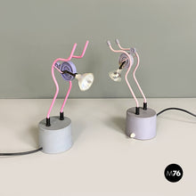 Load image into Gallery viewer, Pink metal table lamps sculpture, 1980s
