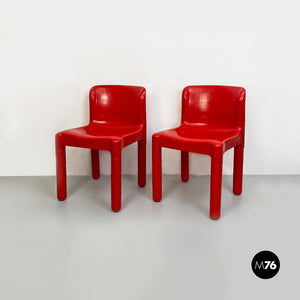 Red plastic chairs by Carlo Bartoli for Kartell, 1970s