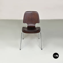 画像をギャラリービューアに読み込む, Wood single shell and chromed steel rods legs chairs, 1960s
