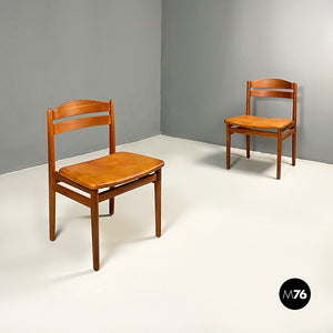 Teak and cognac leather pair of chairs, 1960s