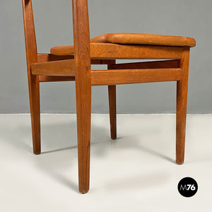 Teak and cognac leather pair of chairs, 1960s