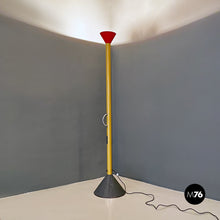 Load image into Gallery viewer, Grey, red and yellow steel Callimaco floor lamp by Ettore Sottsass for Artemide, 1982
