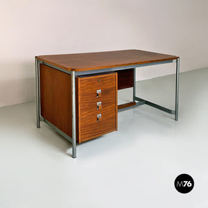 Industrial metal and wood desk with drawers, 1970s