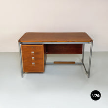 将图片加载到图库查看器，Industrial metal and wood desk with drawers, 1970s
