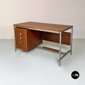 Industrial metal and wood desk with drawers, 1970s