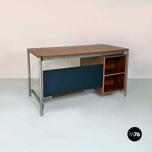 Industrial metal and wood desk with drawers, 1970s