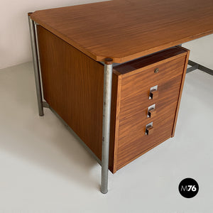 Industrial metal and wood desk with drawers, 1970s