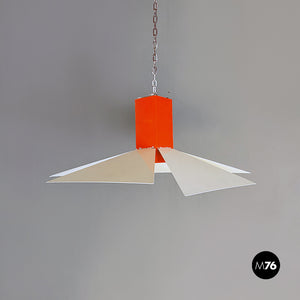 Orange and white metal chandelier, 1980s