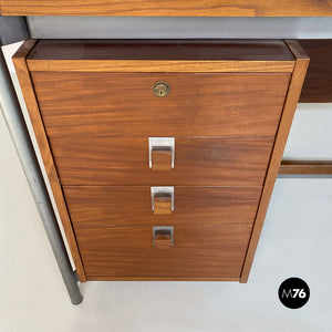 Industrial metal and wood desk with drawers, 1970s