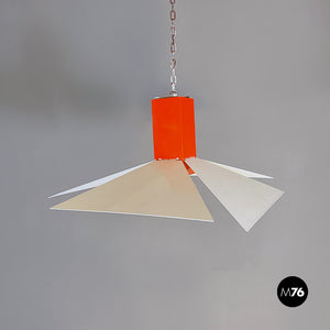 Orange and white metal chandelier, 1980s