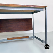 将图片加载到图库查看器，Industrial metal and wood desk with drawers, 1970s
