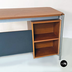 Industrial metal and wood desk with drawers, 1970s