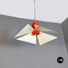 画像をギャラリービューアに読み込む, Orange and white metal chandelier, 1980s
