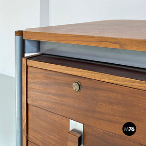 Industrial metal and wood desk with drawers, 1970s