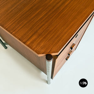 Industrial metal and wood desk with drawers, 1970s