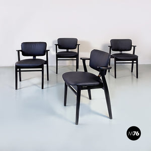 Black wood and faux leather chairs by Knoll, 1960s