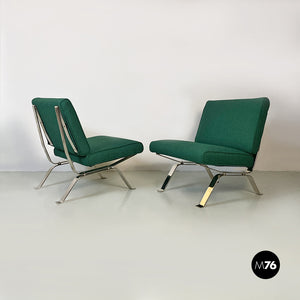 Steel and green cotton armchairs by Gastone Rinaldi for Rima, 1970s