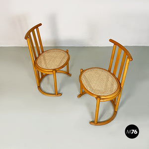 Solid wood and Vienna straw pair of high backed chairs, 1980s