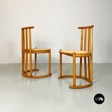 将图片加载到图库查看器，Solid wood and Vienna straw pair of high backed chairs, 1980s
