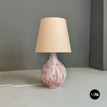 Charger l&#39;image dans la galerie, Pink and white ceramic base lamp with beige fabric lampshade, 1970s

