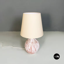 Charger l&#39;image dans la galerie, Pink and white ceramic base lamp with beige fabric lampshade, 1970s
