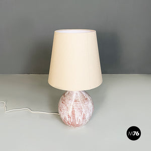 Pink and white ceramic base lamp with beige fabric lampshade, 1970s