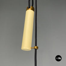 将图片加载到图库查看器，Light yellow metal and brass chandelier with up and down method, 1960s
