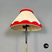 Carica l&#39;immagine nel visualizzatore di Gallery, Metal, brass and beige and red fabric floor lamp, 1940s
