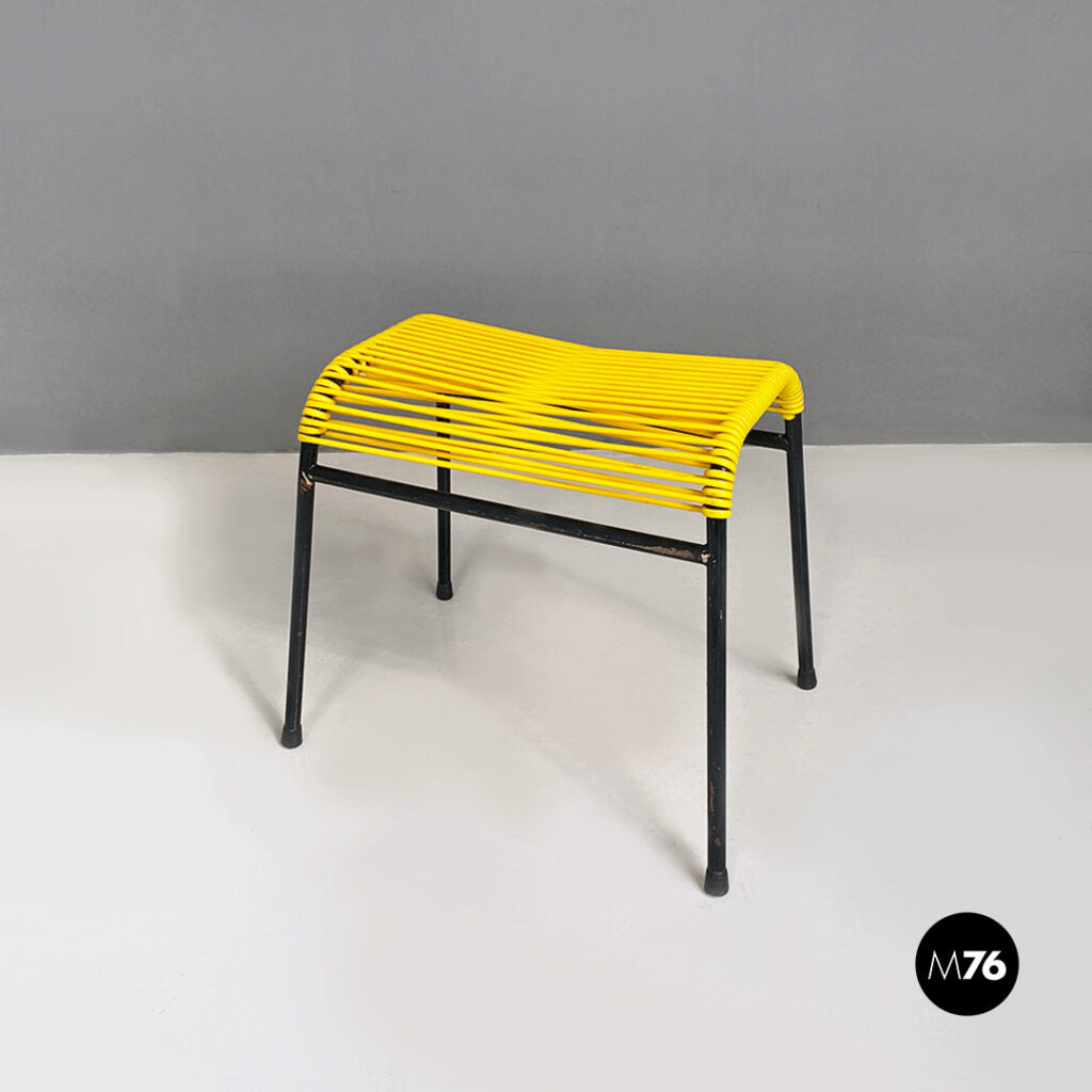 Black metal and yellow plastic footrest or stool, 1960s