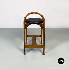 将图片加载到图库查看器，Wooden structure and faux leather seat high stool, 1970s
