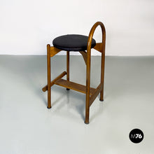 将图片加载到图库查看器，Wooden structure and faux leather seat high stool, 1970s
