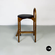 将图片加载到图库查看器，Wooden structure and faux leather seat high stool, 1970s
