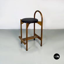 将图片加载到图库查看器，Wooden structure and faux leather seat high stool, 1970s
