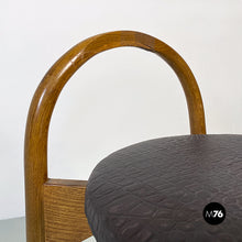 将图片加载到图库查看器，Wooden structure and faux leather seat high stool, 1970s
