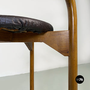 Wooden structure and faux leather seat high stool, 1970s