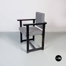 Load image into Gallery viewer, Black lacquered wood and pied de poule cotton armchair, 1970s
