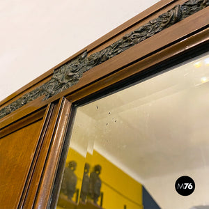 Wood and brass details dresser mirror, 1950s
