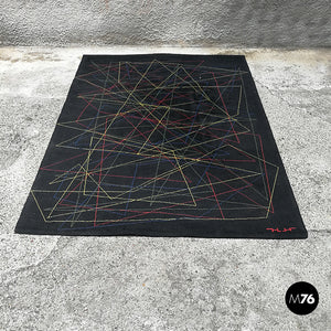Black wool carpet with geometric pattern, 1980s