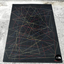 Load image into Gallery viewer, Black wool carpet with geometric pattern, 1980s
